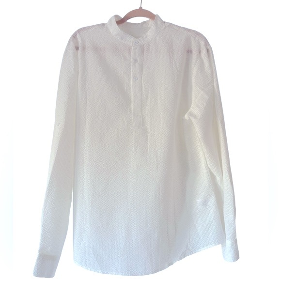 NWOT Karlywindow Men’s White Casual Henley Shirt Lightweight Gauze Top - Picture 3 of 9